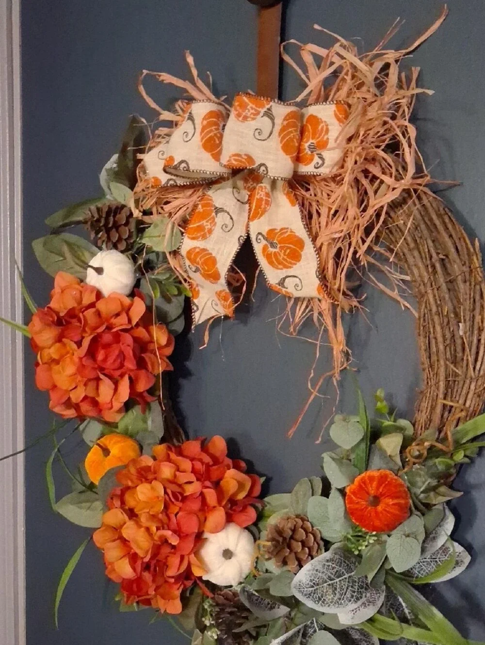 Decorative Autumn Floral Wreath with Orange Bow - Home Accents